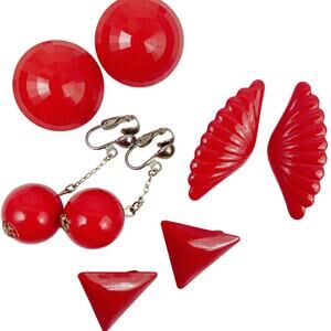 Vintage Marked Germany Lot of 4 Earrings MCM Cherry Red Bombshell Wings Clip On